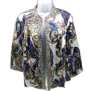 Chico's Paisley Animal Print Lightweight  Open Front Jacket 2 Pocket Size 2 or L